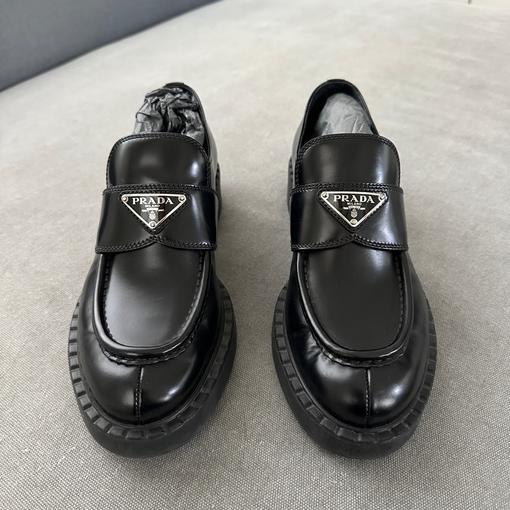 Prada Black Leather Platform Loafers - Picture 4 of 8
